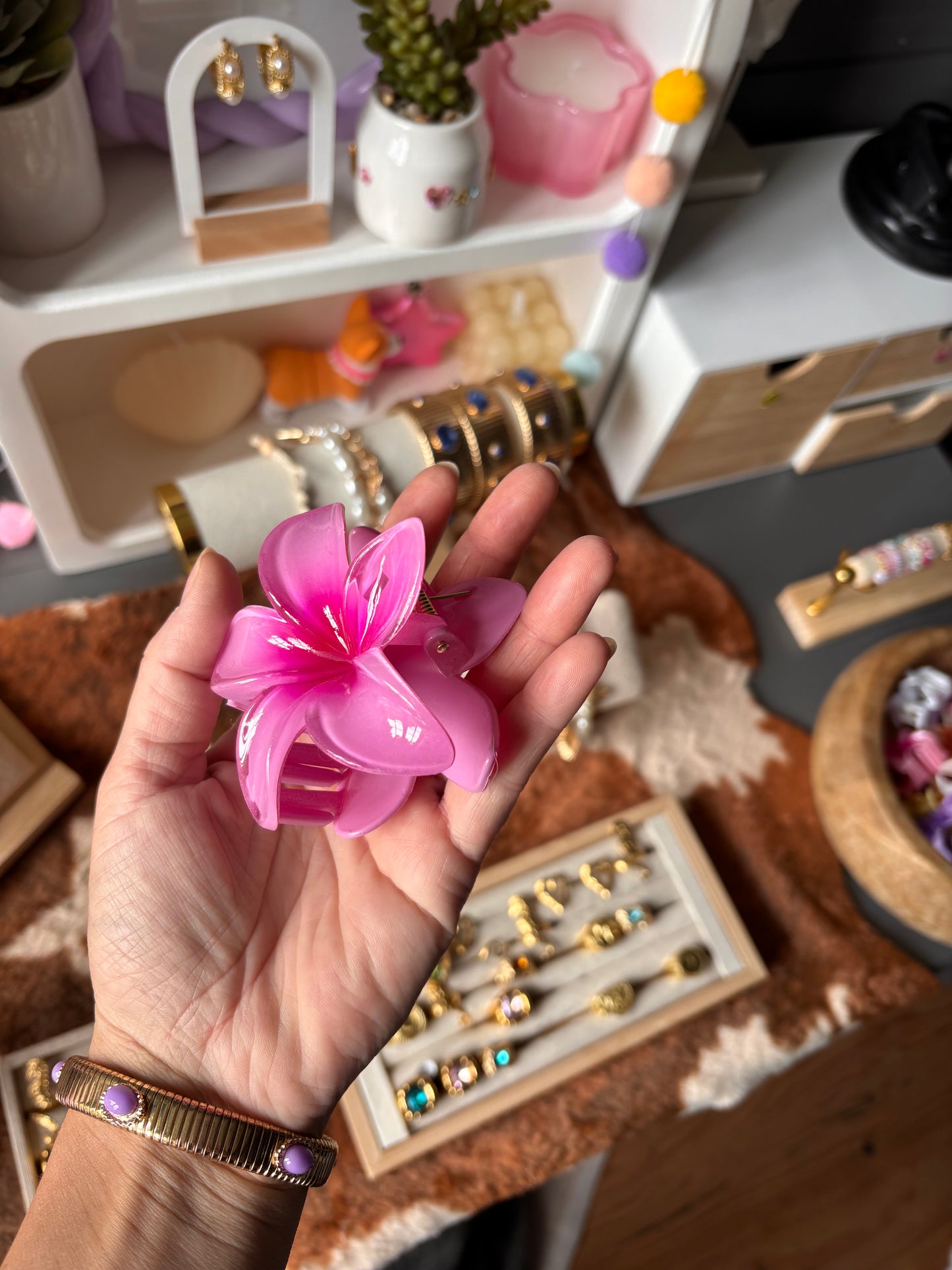 Pince pour cheveux VAHINÉ rose flashy