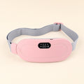 Ceinture chauffante LUNARA vue de face : coque rose, écran de contrôle, sangle grise ajustable